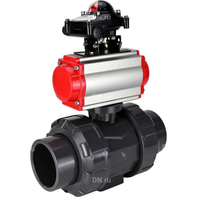 Кран шаровой BV4242E-FP-GRM-ISO Дн20 Ру10 полнопроходной, корпус - НПВХ, шар - НПВХ, уплотнение - EPDM, с пневмоприводом PA-DA-052 и БКВ APL-210N в Хабаровске