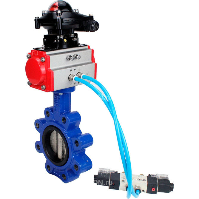Затвор дисковый поворотный WBV1616N-2W-Fb-H Ду65 Ру16 LUG, корпус - чугун QT450, диск - чугун QT450, уплотнение - NBR, с пневмоприводом PA-DA-065, пневмораспределителем 4M320-10 AC220V и БКВ APL-210N в Хабаровске