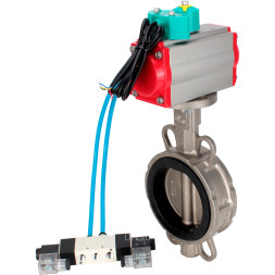 Затвор дисковый поворотный WBV3232N-2W-Fb-H Ду100 Ру16 корпус - нержавеющая сталь 316L, диск - нержавеющая сталь 316L, уплотнение - NBR, с пневмоприводом PA-DA-105, пневмораспределителем 4V320-08 AC220V и магнитным переключателем ALS200D