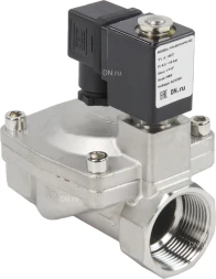 Клапан электромагнитный VS431-VT-NC-24VAC 1 1/4″ Ду32 Ру16 пилотного действия двухходовой, корпус - сталь нержавеющая 304, присоединение - внутренняя резьба, уплотнение - VITON, нормально-закрытый, катушка - 24В AC