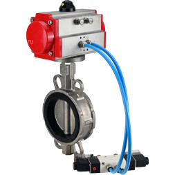 Затвор дисковый поворотный WBV3232E-2W-Fb-H Ду250 Ру16, корпус - нержавеющая сталь 316L, диск - нержавеющая сталь 316L, уплотнение - EPDM, с пневмоприводом PA-DA-140, пневмораспределителем 4M320-10 AC220V