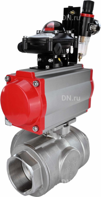 Кран шаровой BV3232P(4pc)-SP-3WL-T-ISO-H Ду20 Ру63 стандартнопроходной трехходовой L-тип, нержавеющая сталь SS316, внутренняя резьба, уплотнение - PTFE, пн.приводом PA-SA-052, пн.распределителем 4M310-08 DC24V, БКВ APL-210N и БПВ AFC2000 в Хабаровске