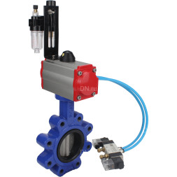 Затвор дисковый поворотный WBV1631N-2W-Fb-H Ду80 Ру16 LUG корпус - чугун QT450, диск - нержавеющая сталь 304, уплотнение - NBR, с пневмоприводом PA-SA-105, пневмораспределителем 4V320-08 AC220V и БПВ AFC2000