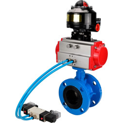 Затвор дисковый поворотный WBV1313E-2W-F-H Ду125 Ру16, корпус - чугун GGG40, диск - чугун GGG40, уплотнение - EPDM, с пневмоприводом PA-DA-130, пневмораспределителем 4M320-10 AC220V и БКВ APL-510N EX