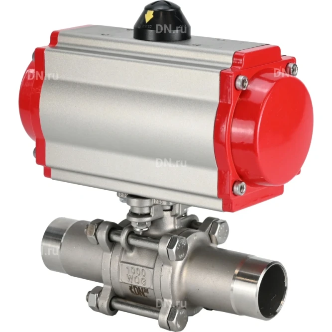 Кран шаровой BV3131P(3pc)-FP-W-ISO-H LONG Ду125 Ру16 полнопроходной, корпус - нержавеющая сталь 304, уплотнение - PTFE, под приварку, с пневмоприводом PA-DA-130 и пневмораспределителем 4M310-08 DC24V в Хабаровске